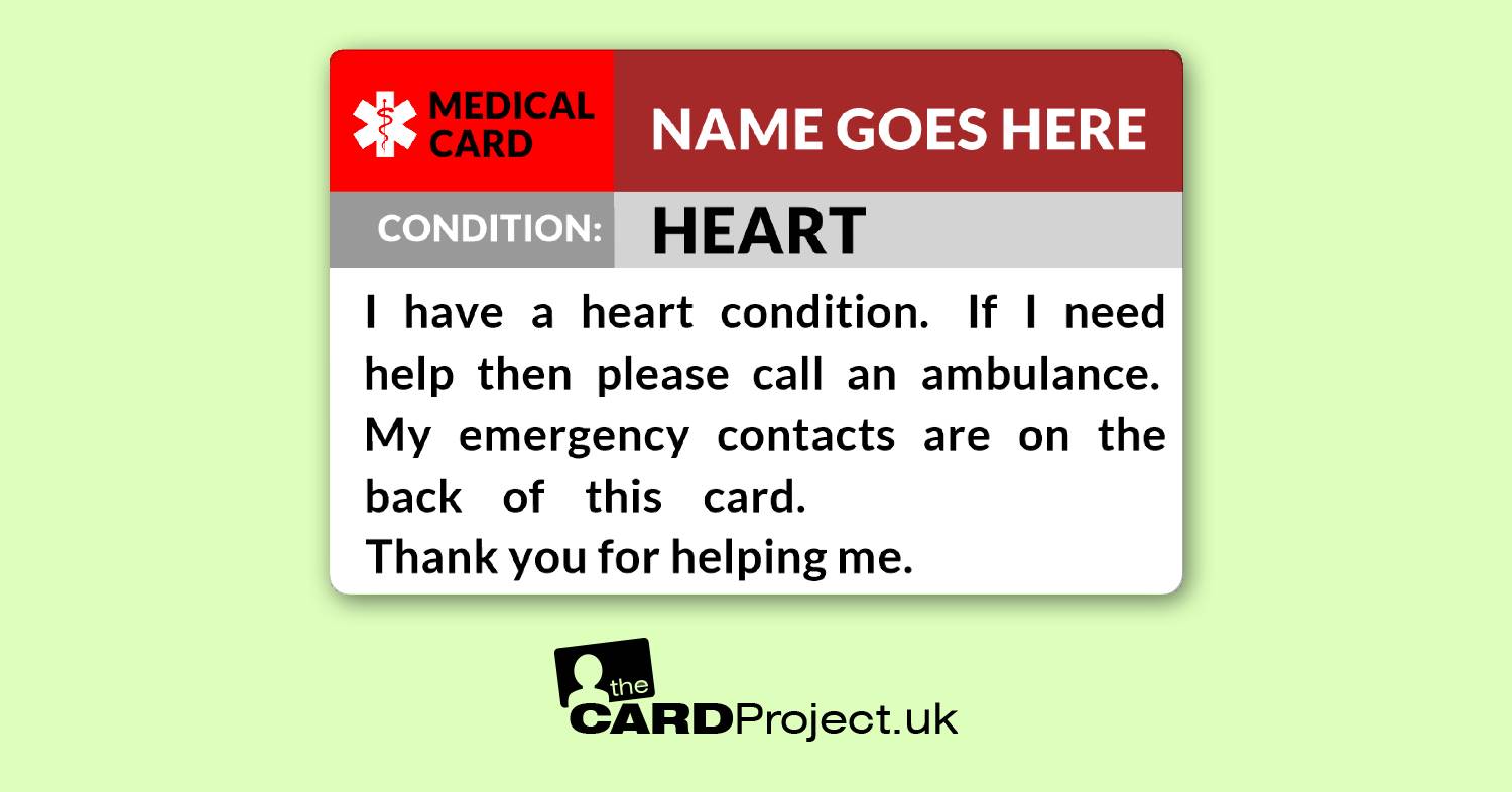 Heart Condition Awareness Medical ID Alert Card  (FRONT)